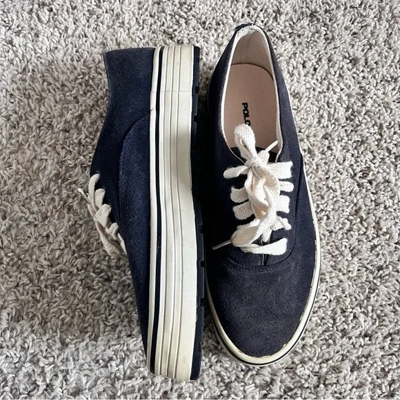 POLO SPORT Men's Dark Blue Suede Lace Up Sneakers Size 8 Low Top Tennis Shoes - Picture 3 of 6